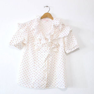 Vintage Woman's Polka Dot Print Ladies Button Up Shirt Medium